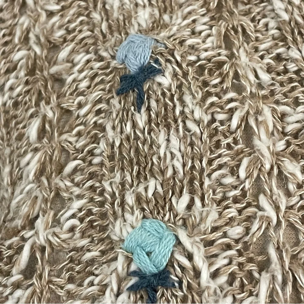 Vintage Knit Cardigan Sweater Women’s XL Floral V-Neck‎ Long Sleeve Linen Cotton - Picture 3 of 8